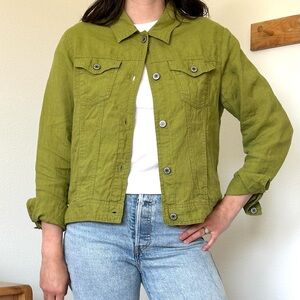 Jones & Co Green Women's 100% Linen Button Up Jacket Size Large with Pockets